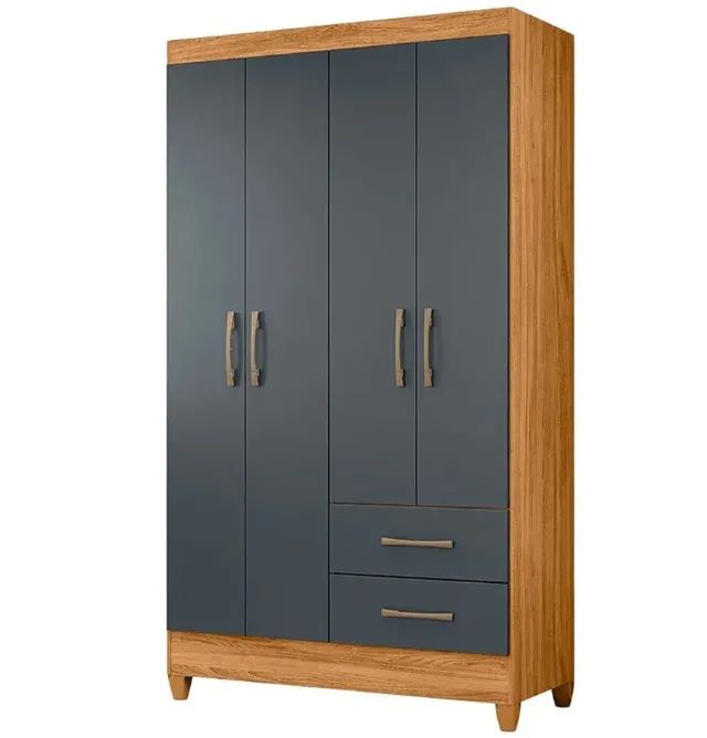 Guarda-Roupa com 4 Portas e 2 Gavetas Moval Chile Freijó e Cinza