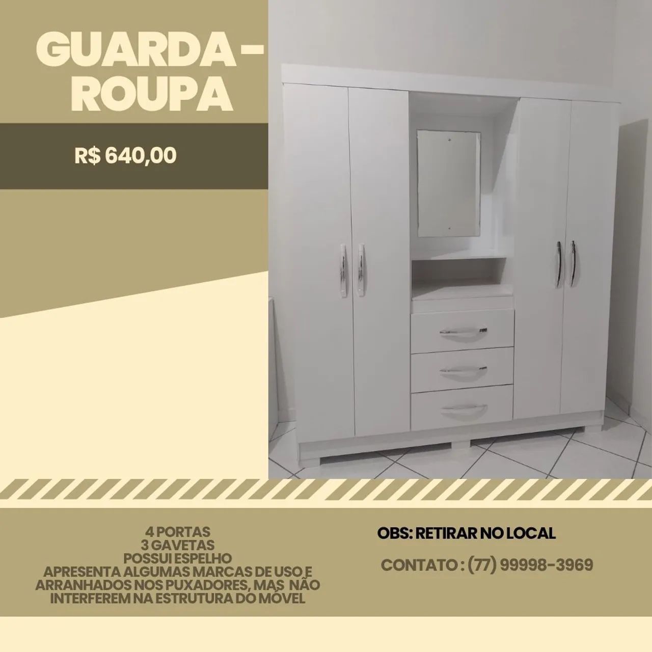 Guarda - Roupa Branco Com Espelho 