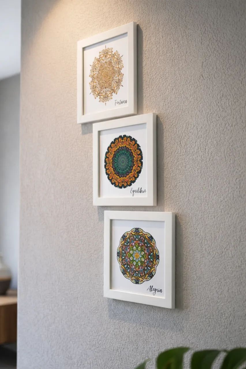 3 Quadros Decorativos Mandala - Fortuna, Equilíbrio e Alegria