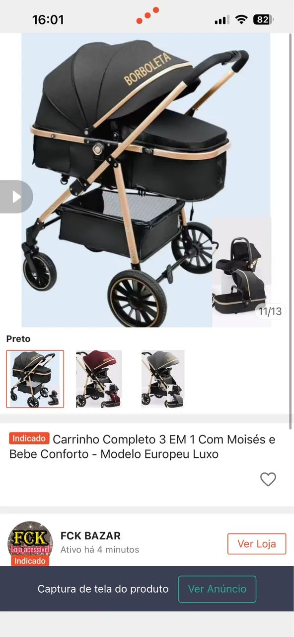 Carrinho de bebê Moisés 3 em 1 