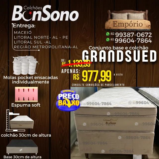 Cama solteiro em molas pocket base e colchão Bonsono 