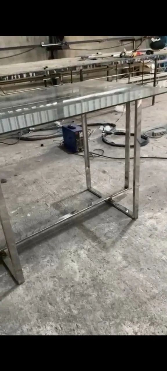 Mesa de Metalon aço inox com vidro 8 mm 
