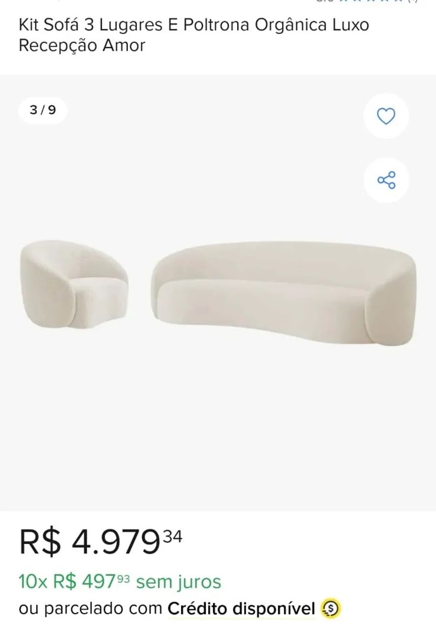 SOFÁ DE 3 LUGARES + POLTRONA FORMATO ORGÂNICO - COR BEGE CLARO - Foto 2