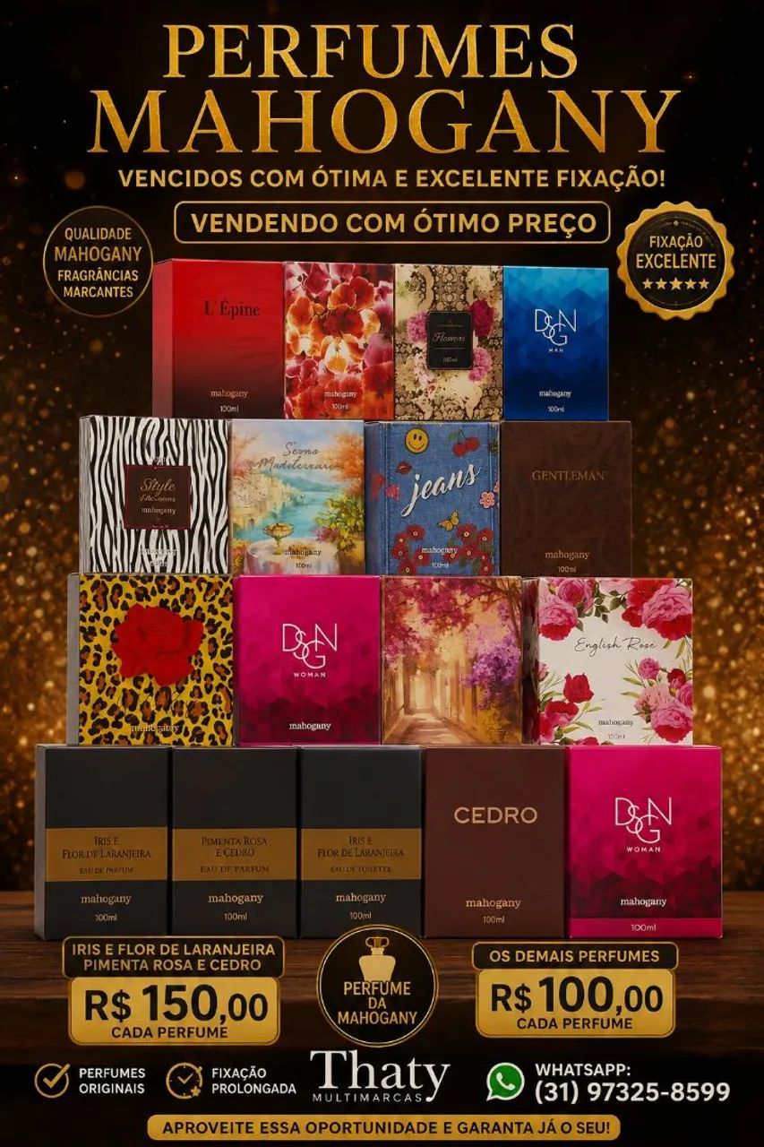 Perfumes Mahogany Excelente Fixação - Perfume Vencido com ótimo preço 