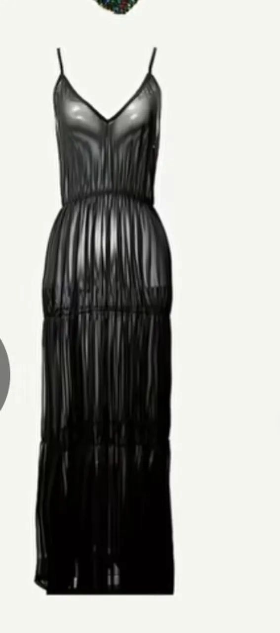 Vestido preto transparente em tule elástico G/GG, decote V - Foto 2