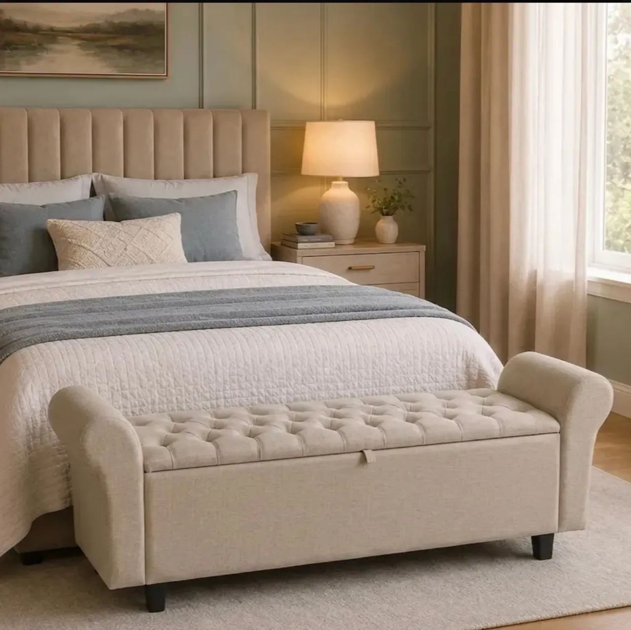 Baú Recamier Sapateira Paris Queen de Linho Premium com Capitonê para Quarto - Foto 3