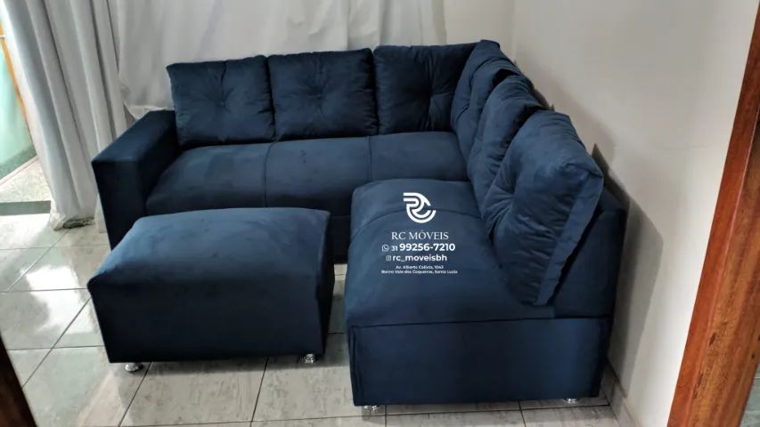 Sofá de Canto Sandero + Puff - Suede D33 Conforto e Espaço para sua Sala