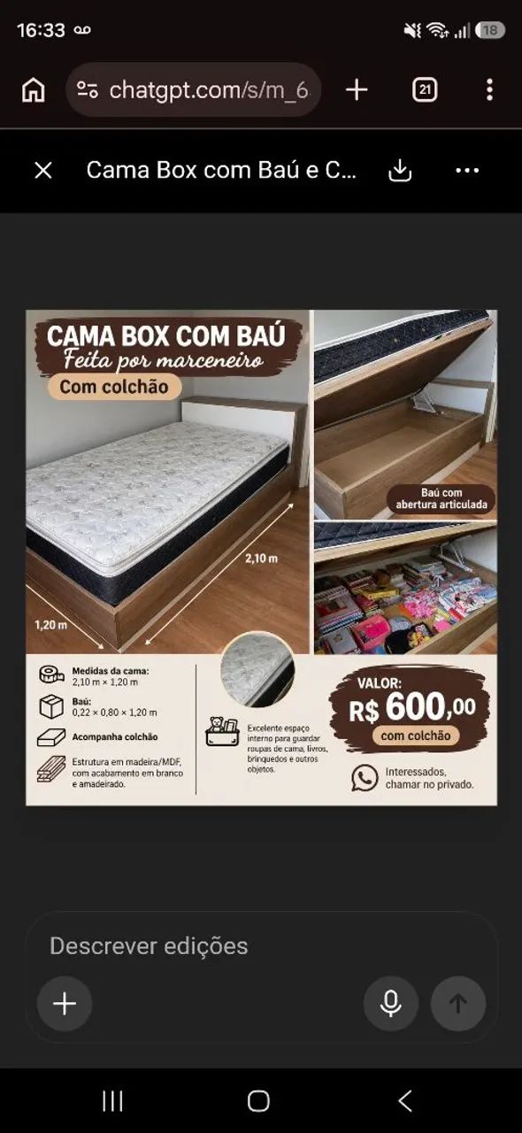 Cama box com baú tamanho viúva 