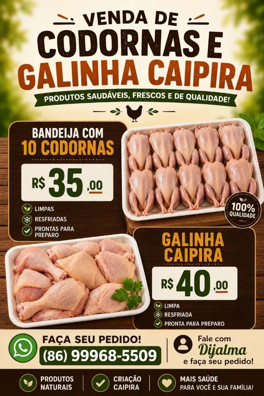 Venda de codorna e galinha 