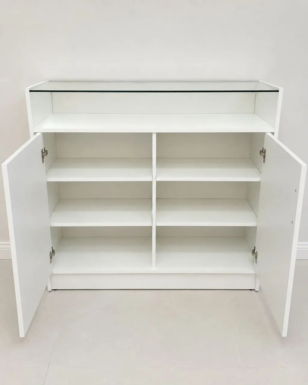 Balcão de Atendimento Branco com 4 Prateleiras