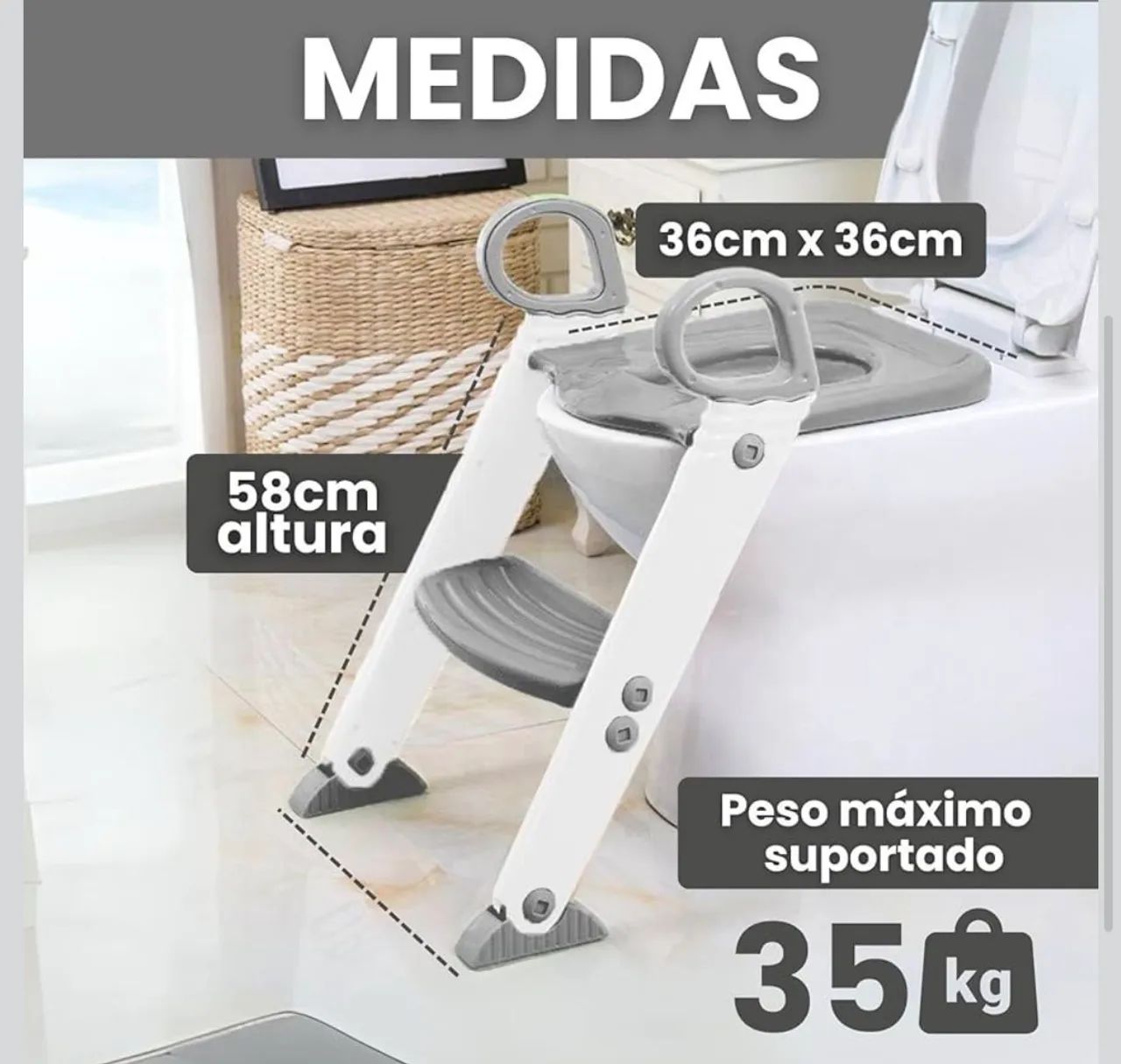 Assento Redutor Infantil Vaso Sanitário Privada Com Escada Trono Troninho (Cinza) - Foto 5