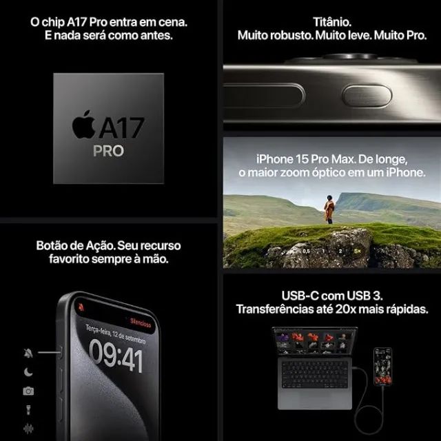 iPhone 15 Pro 256GB Titânio Preto - Foto 3