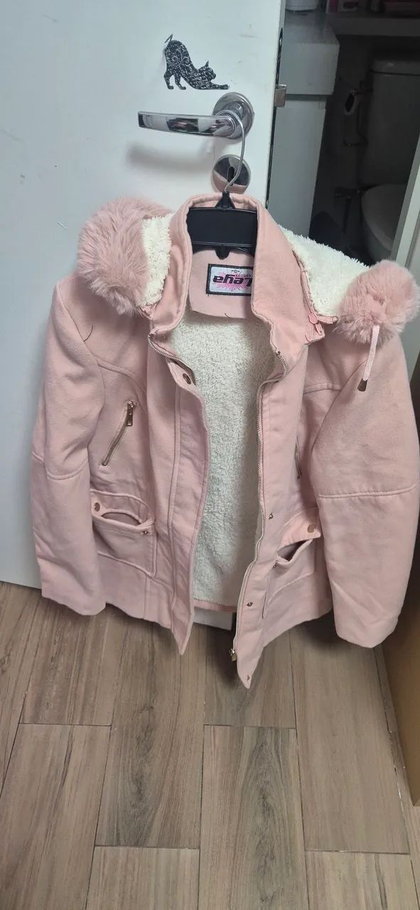 casaco leya forrado com capuz rosa p