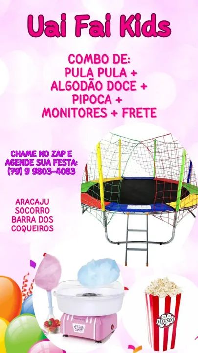 R$ 130,00 - DIVERSOS COMBOS: Pula Pula + Algodão Doce + Pipoca + Monitores + Frete