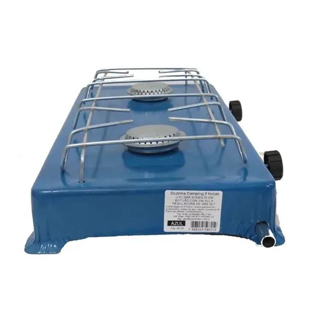 Fogão Portátil Camping Duas Bocas A Gás Azul - Foto 2