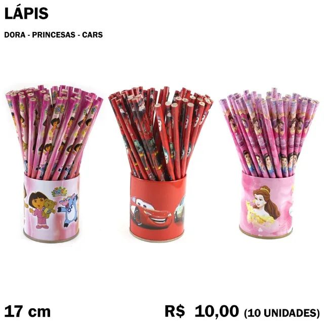 Lápis Dora / Carros / Princesas da Disney (10 Unidades)