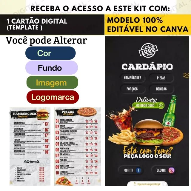 Pack Cardápio Digital Editável - Lanchontes, Pizzarias - Foto 5