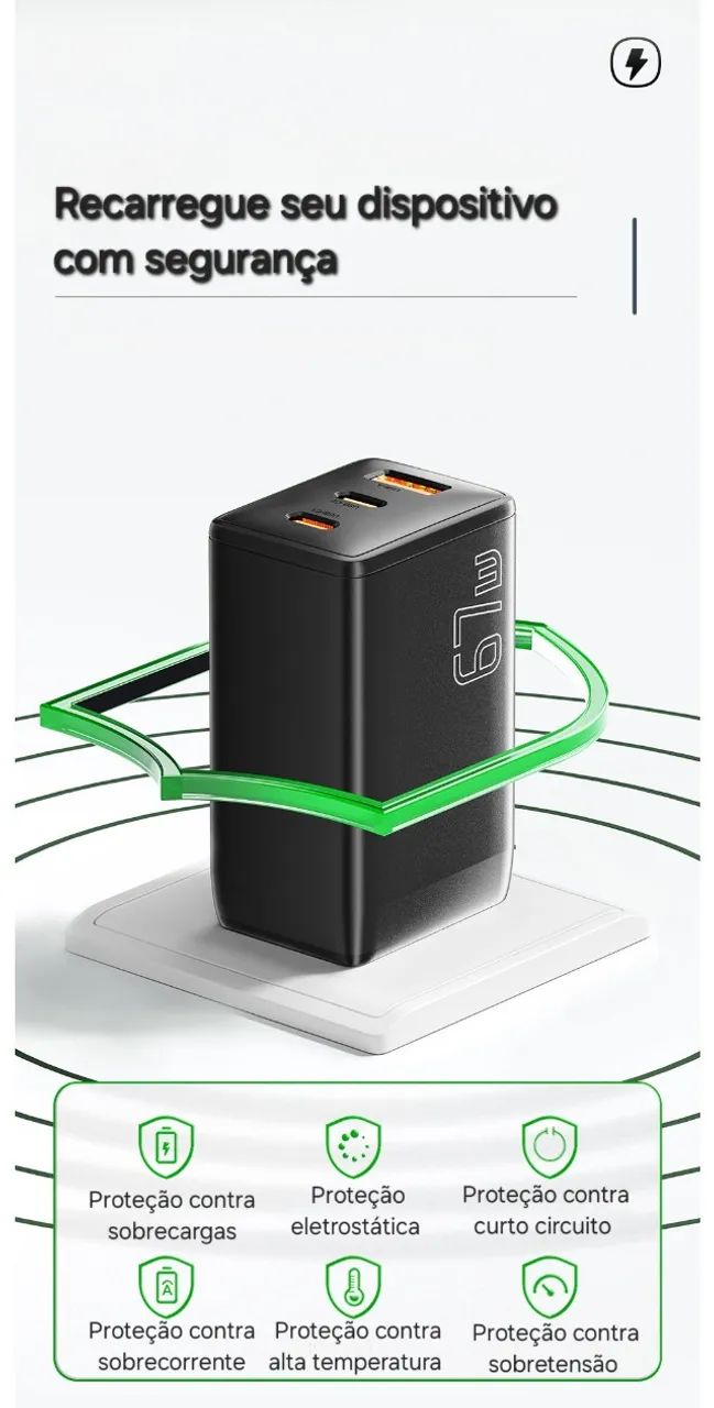 Carregador 67w com Cabo Usb-C Essager Ideal Para Steam Deck - Foto 2