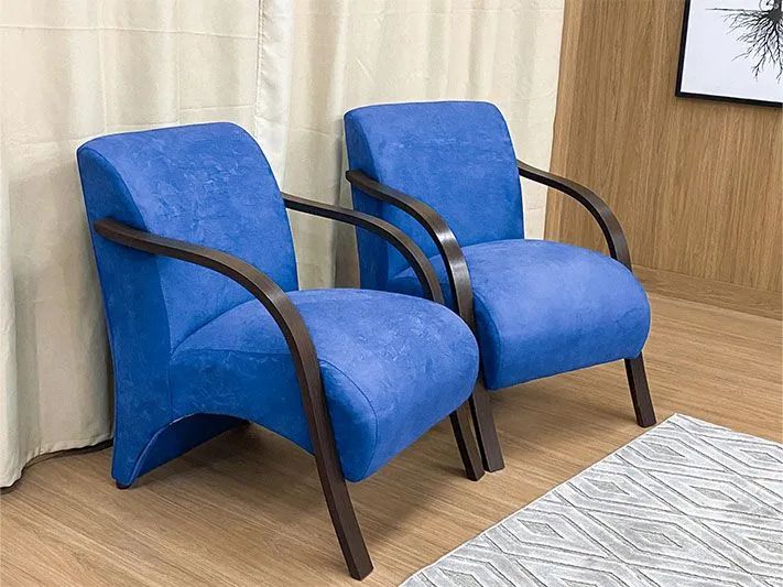 Conjunto de Poltronas 2x1x1 Lugares Azul Braço Madeira  - Foto 3