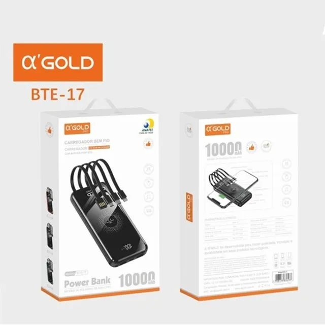 Carregador Portatil 10.000 mAh Power Bank 4 em 1 Indução e Cabos aGold BTE-17 Loja Coimbra - Foto 4