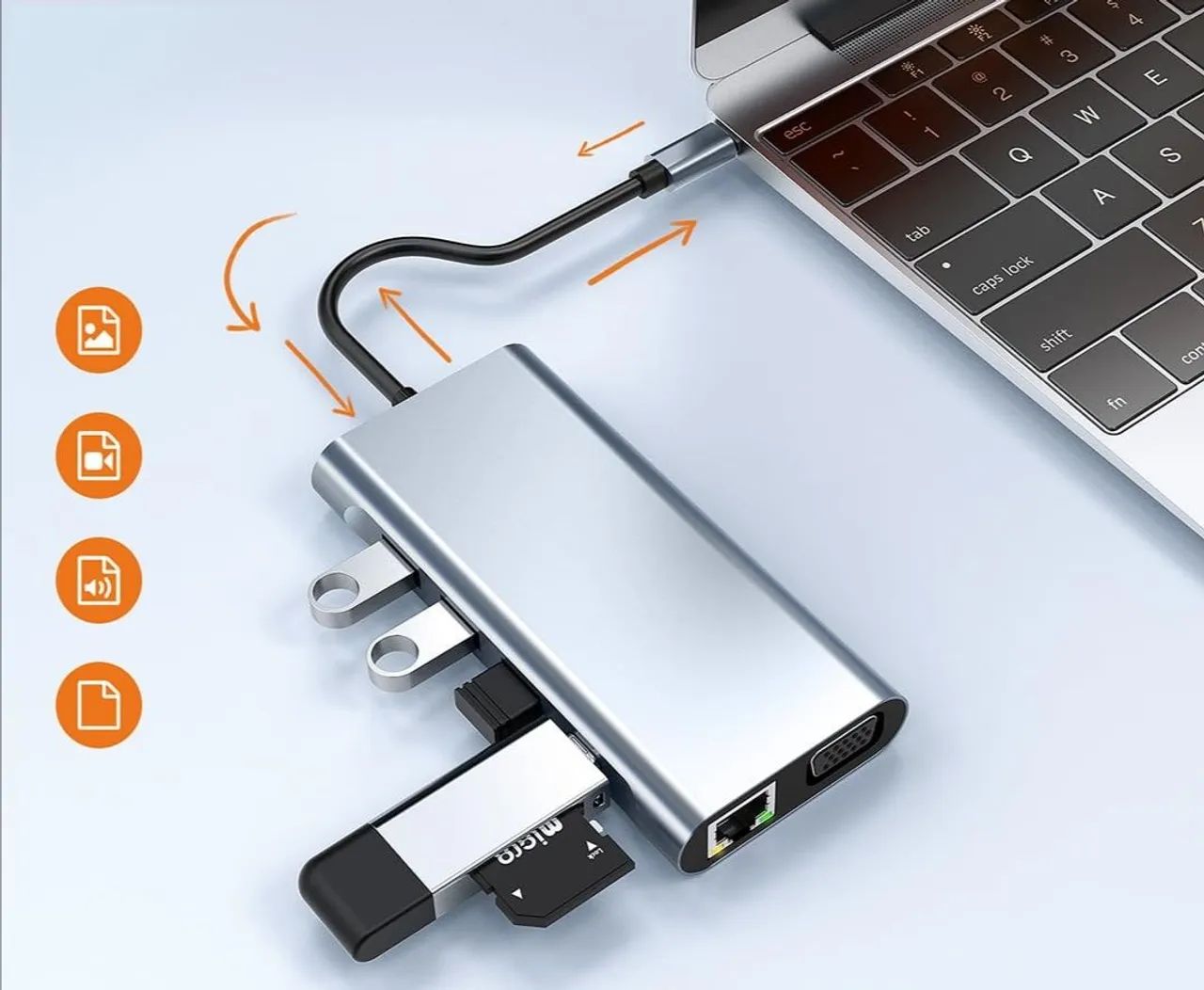Adaptador Hub e Leitor de cartão 11 em 1, Tipo C, HDMI, VGA, para TV, Notebook, PC - Foto 4