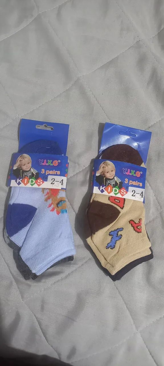 Kit com 3 pares, meias infantis 2 a 4 anos
