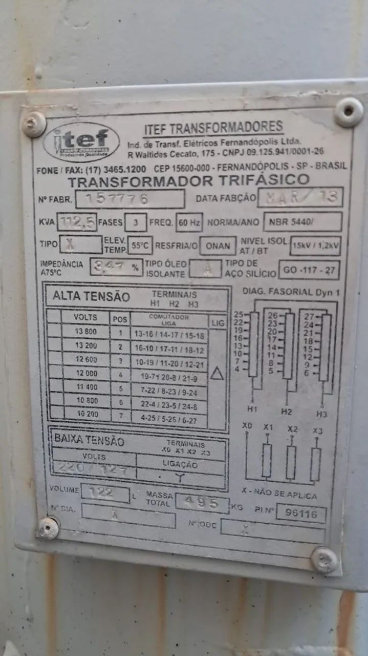 Transformador 112,5kv