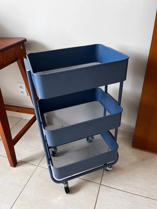 Carrinho de organização 3 andares azul