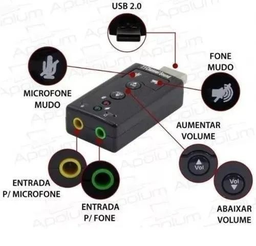 Placa de Áudio Som 7.1 USB - NOVA - Entrega grátis! - Foto 5