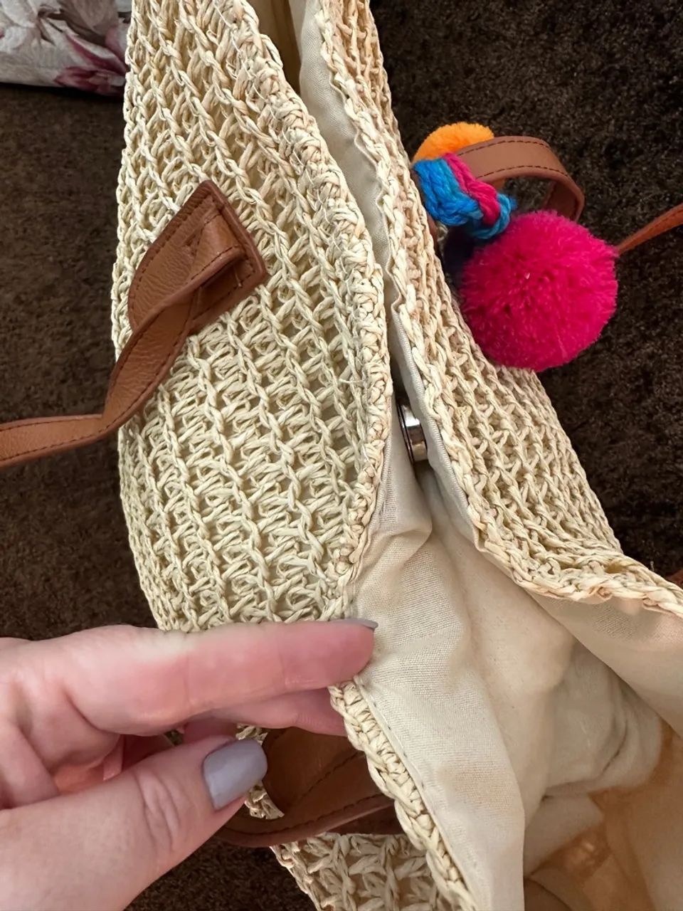 Bolsa de Praia de Palha com Pompom - Foto 4