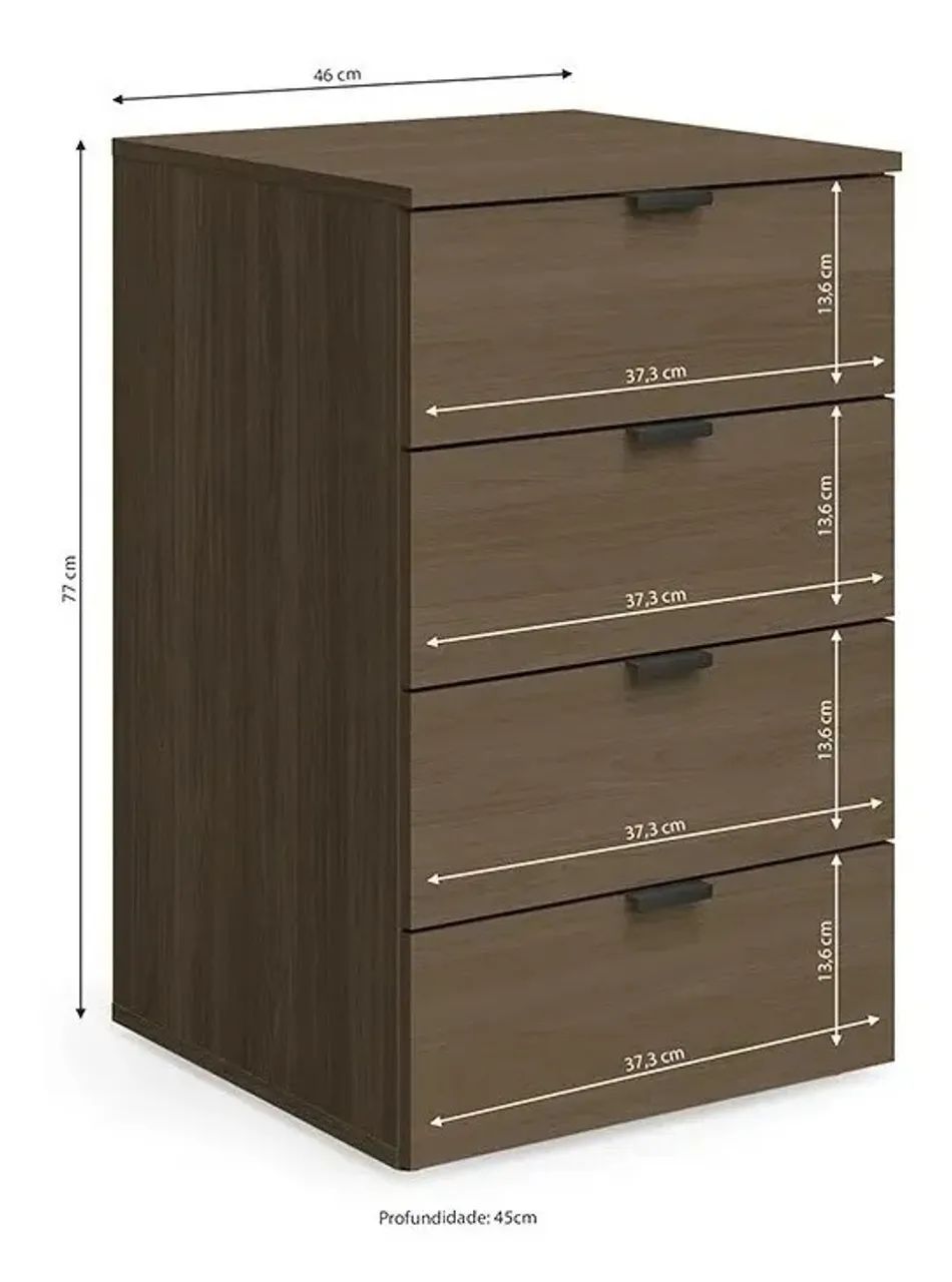 Gaveteiro Volante 4 Gavetas Carvalho Munique F204 - Kappesberg - Foto 4