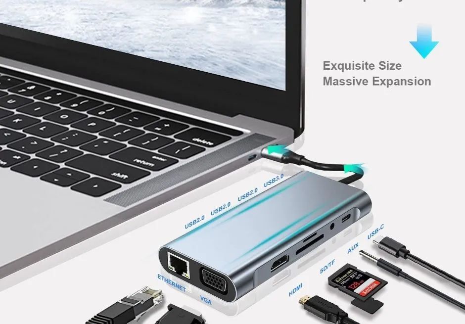Adaptador Hub e Leitor de cartão 11 em 1, Tipo C, HDMI, VGA, para TV, Notebook, PC - Foto 3