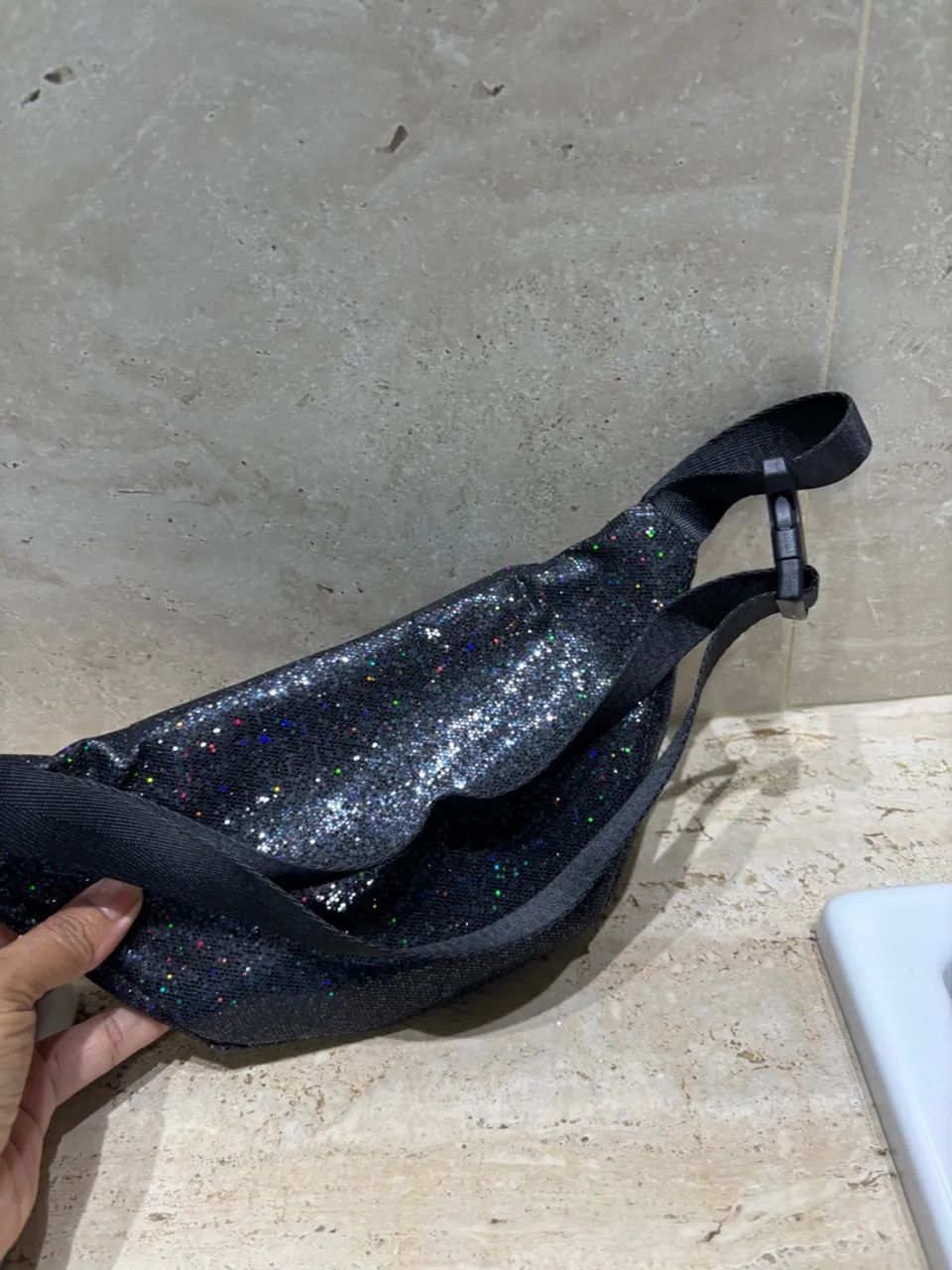 Pochete - Bolsa de cintura preta com glitter - Foto 3