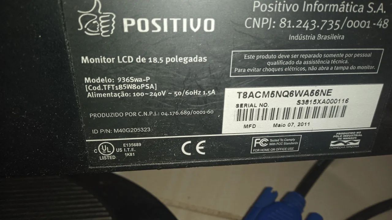 Monitor positivo 18.5 .polegadas perfeito estado 64289272330882121