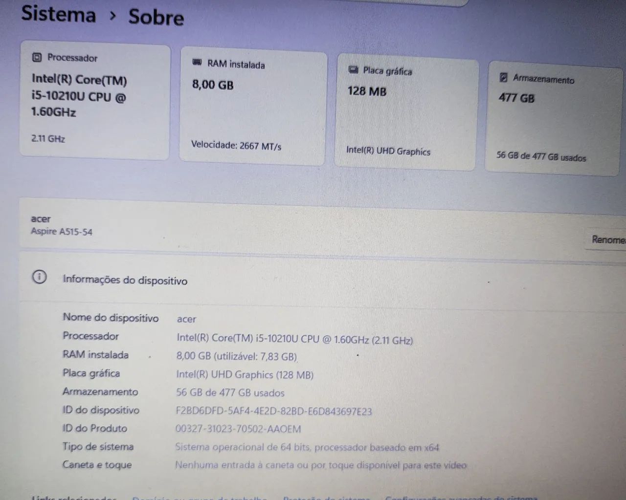 Notebook Acer aspire 5 i5 10° top  - Foto 5