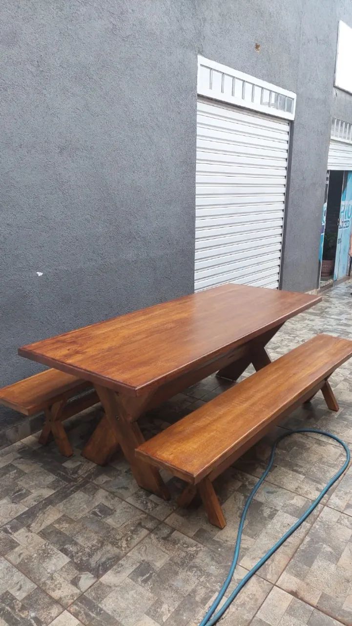 Mesa Rústica 2,20m x 0,80m C/02 Bancos Completa Nova , Promoção  - Foto 3