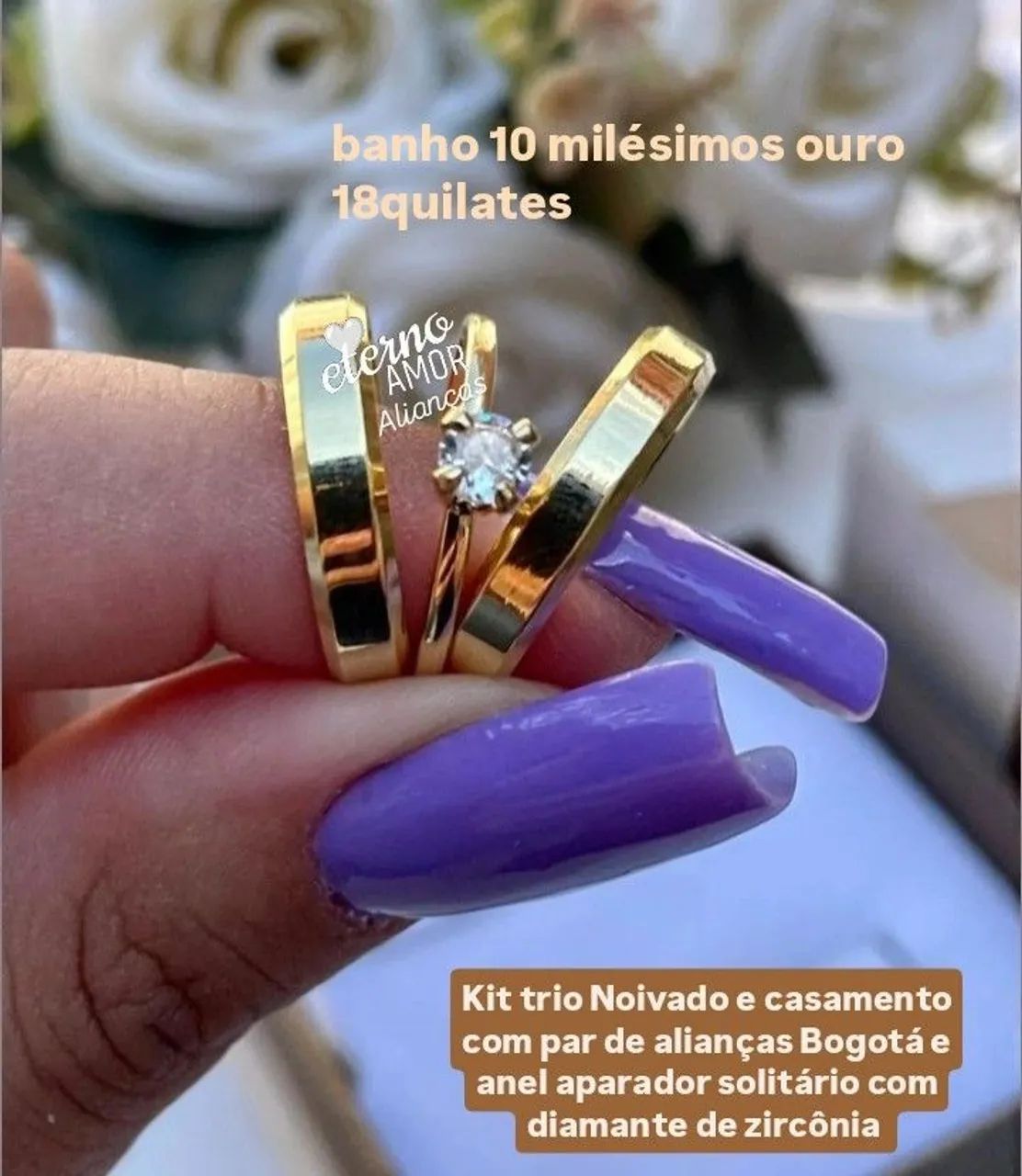 KIT TRIO DE ALIANÇAS NOIVADO E CASAMENTO  - Foto 4