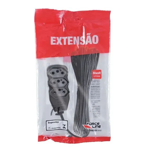 Extensão tripolar 10m 3 tomadas preto