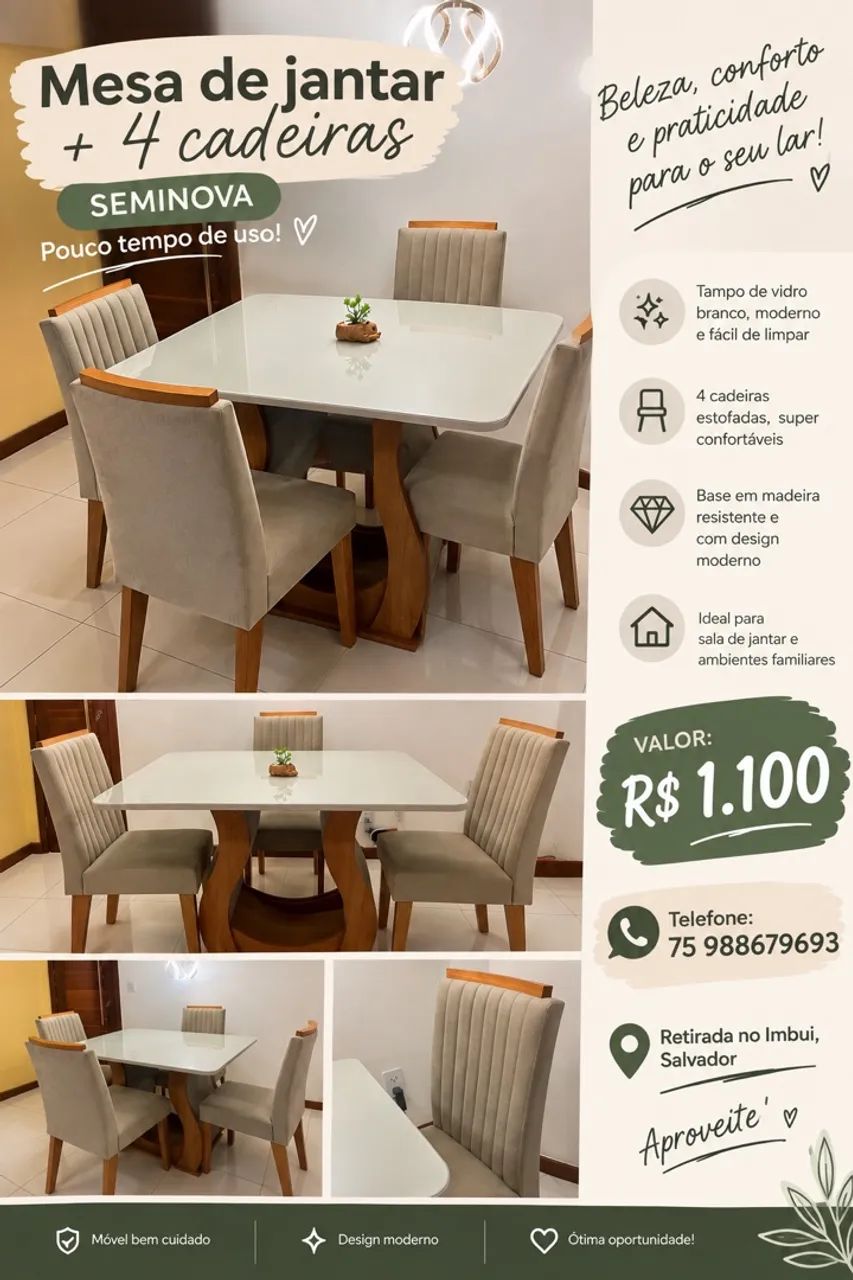 Mesa de jantar  + 4 cadeiras