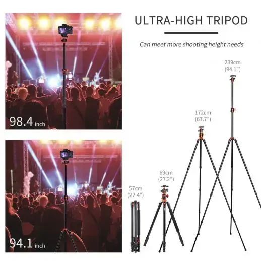 Tripé K&F Concept T254A8 Profissional 2,38m + Ball Head - Foto 3