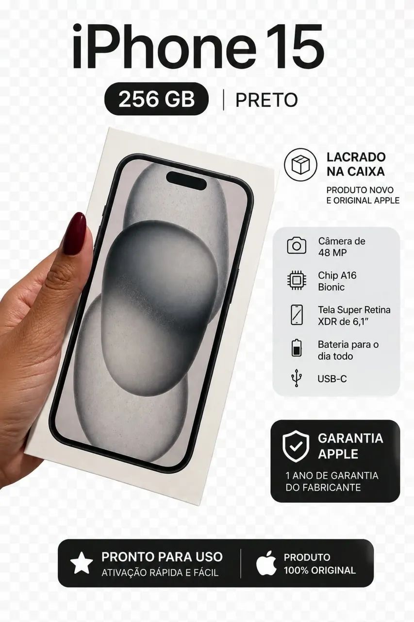 iPhone 15 256gb - PRETO 