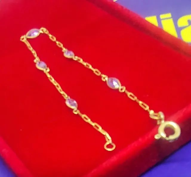 Pulseira Infantil Pedrinhas Ouro 18 Kilates Peso 0.80 Gramas 13 Cm Pedra 2 mm              - Foto 3