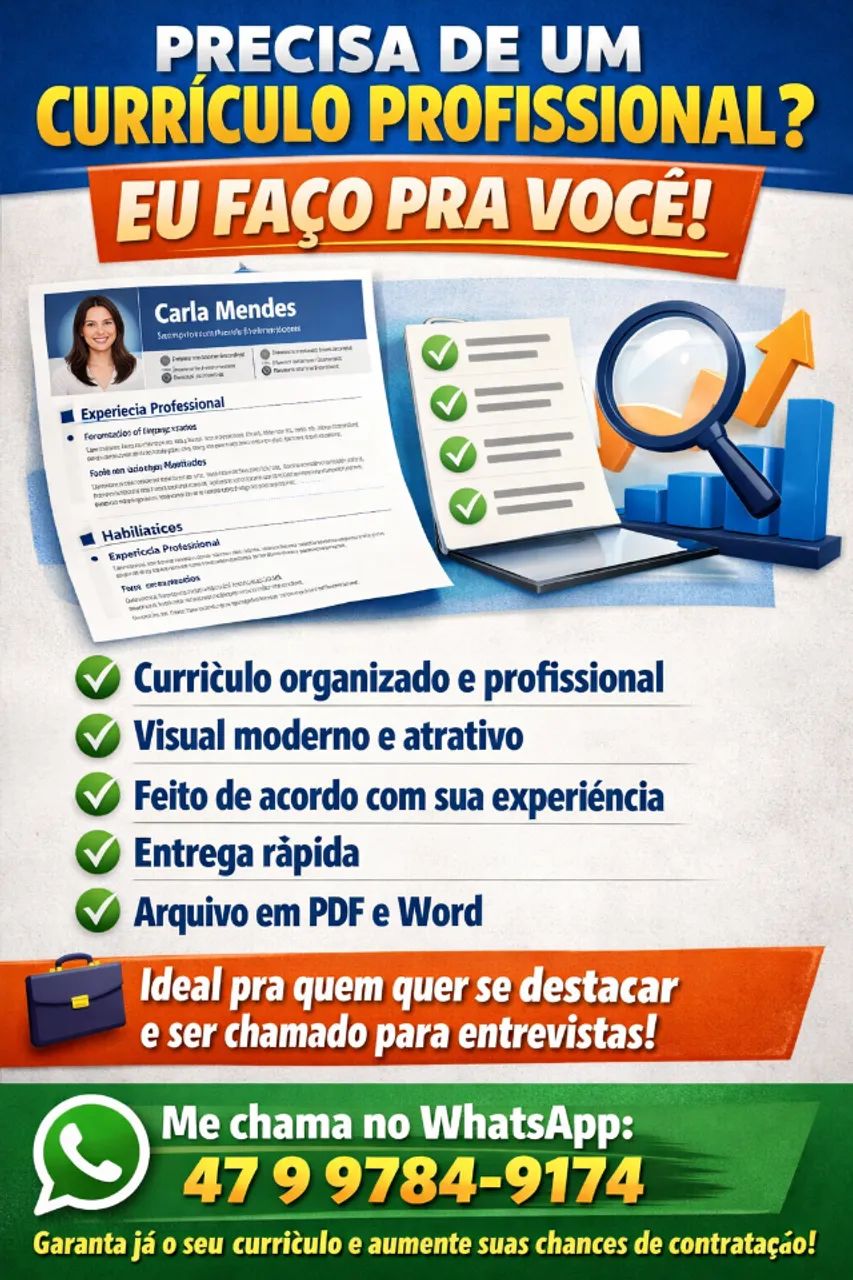 *Precisa de um currículo profissional? Eu faço pra você!*