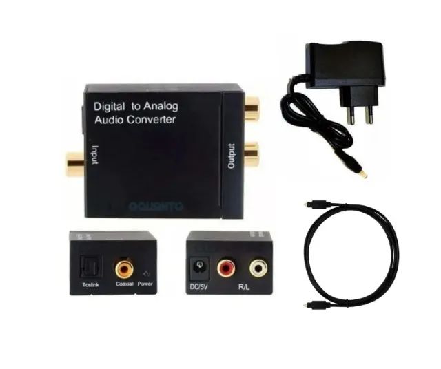 Conversor Adaptador Óptico Digital + cabo Óptico + Fonte