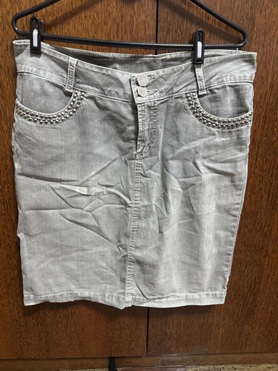 saia jeans feminina cinza g