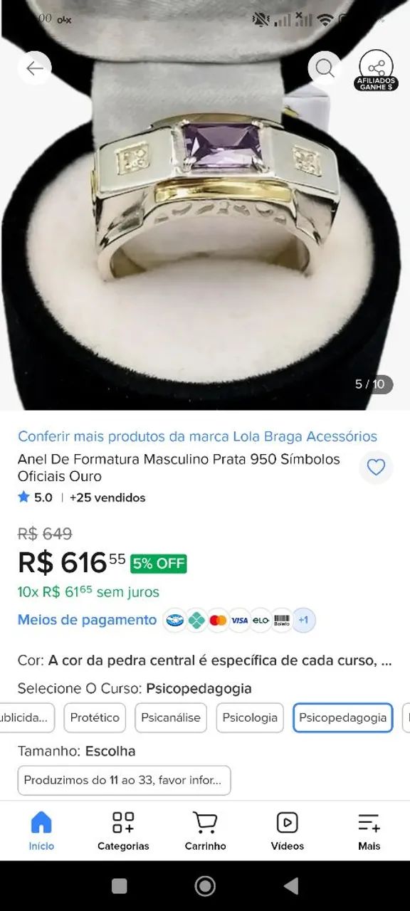 Anel de prata 950 com preta azul safira  - Foto 3