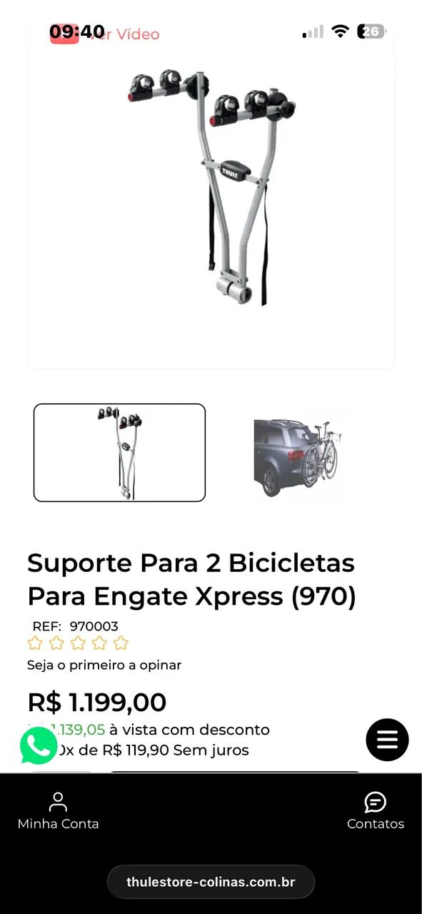 Suporte Thule para 2 bicicletas - usado 
