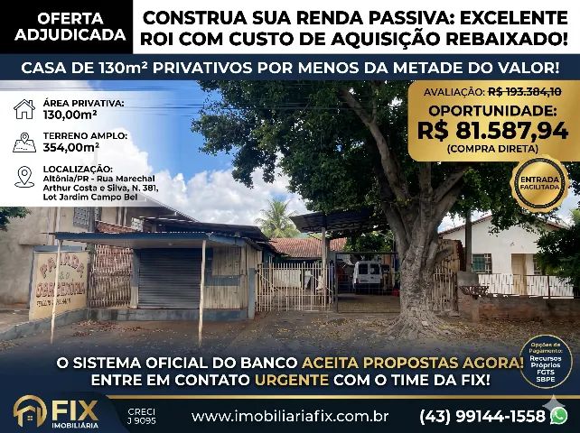 ? CONSTRUA SUA RENDA PASSIVA: EXCELENTE ROI COM CUSTO DE AQUISIÇÃO REBAIXADO!