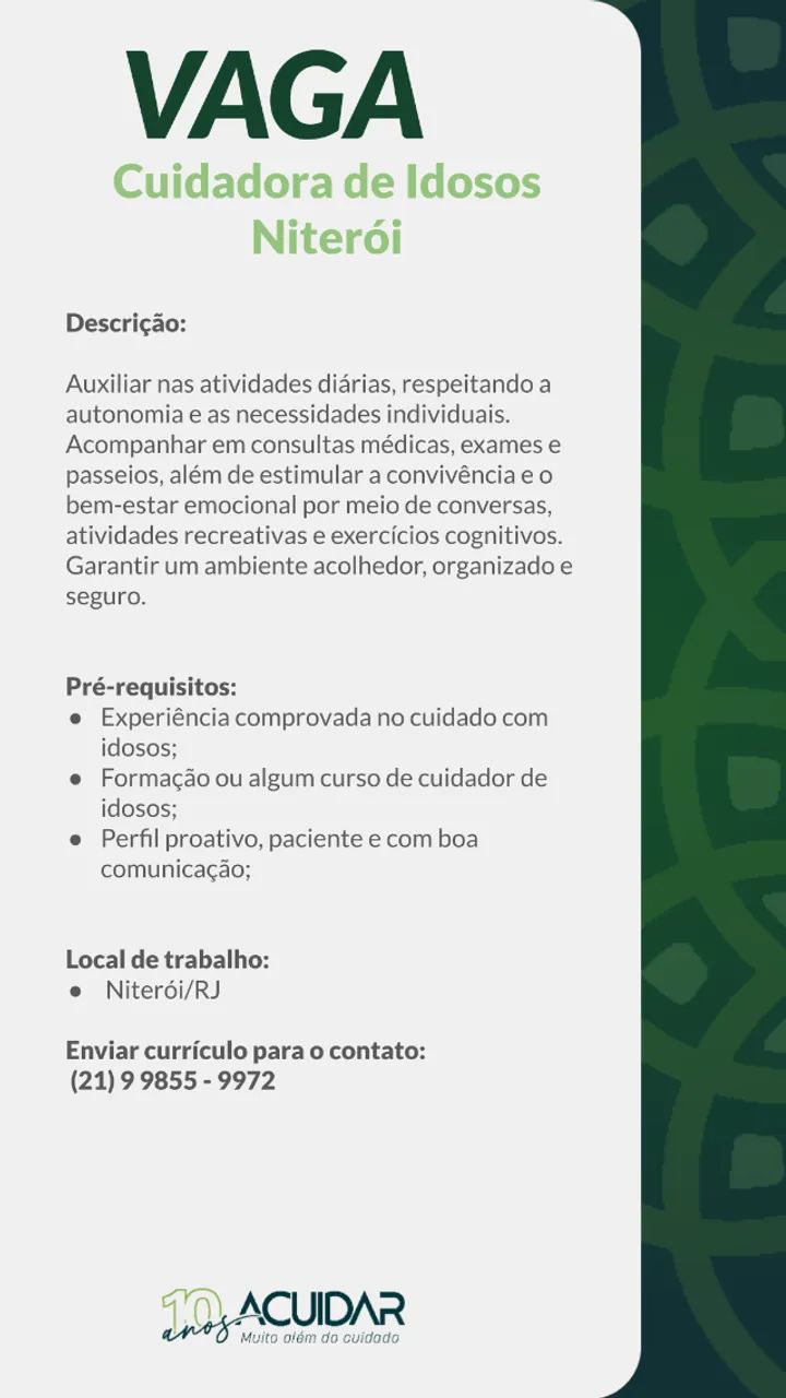 Vaga para Cuidador de Idosos