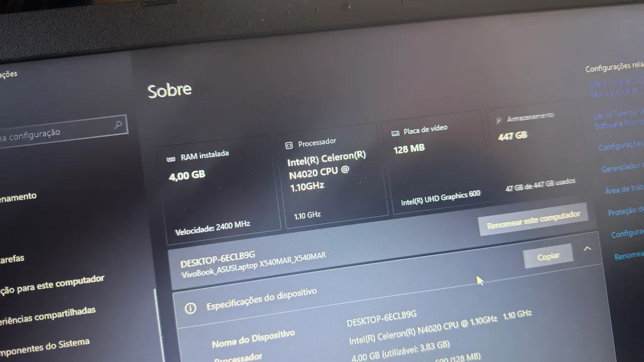 Notebook ASUS VivoBook X540MAR | SSD 480GB | 4GB RAM | Intel Celeron | Perfeito - Foto 3